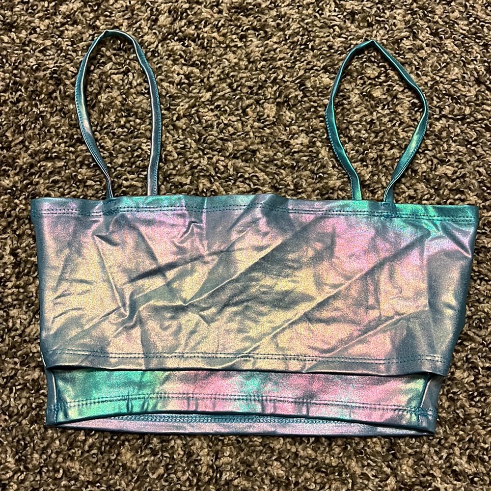 Blue holographic cropped tank top